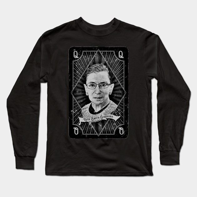 Vintage Ruth Bader Ginsburg Queen Playing Card Long Sleeve T-Shirt by norules